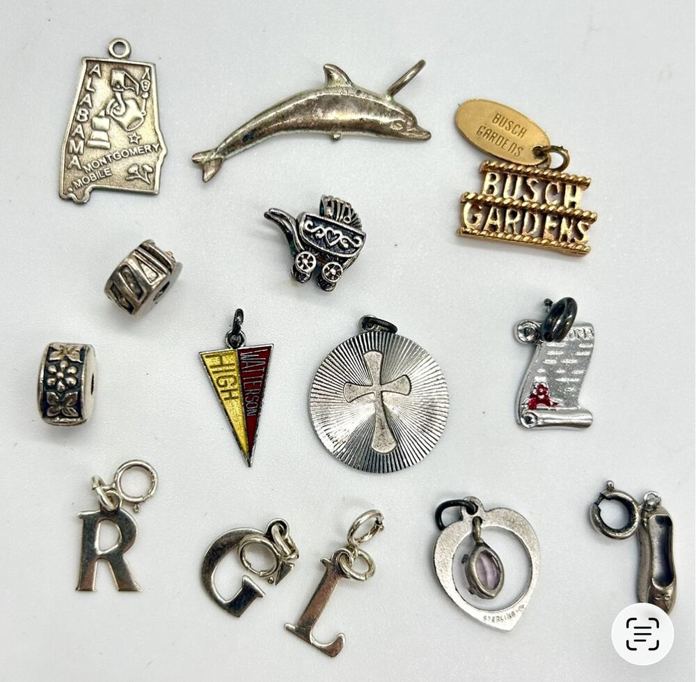 Vintage Silver Charm Lot Most are Sterling 925 14 Vintage-Modern Loose Letters